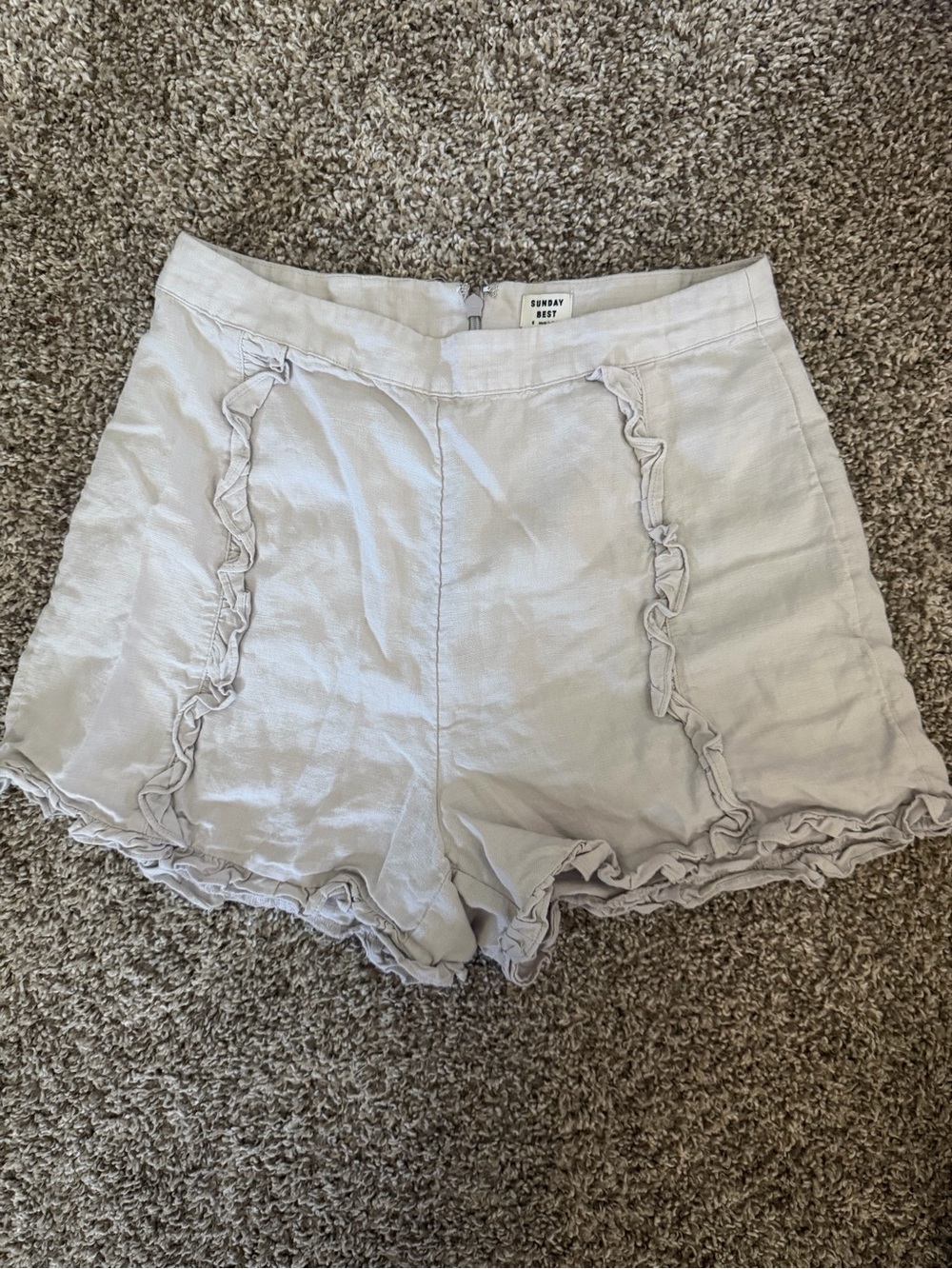 Sunday Best Cream-Light Gray Ruffle Trim High Waist Shorts